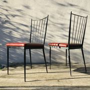 Paire de chaises vintage 1950 assises cuir
