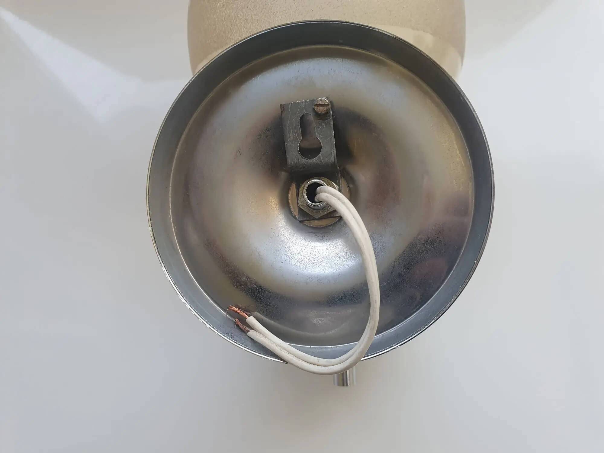 Pair of chrome metal wall lights with vintage sandblasted glass globes