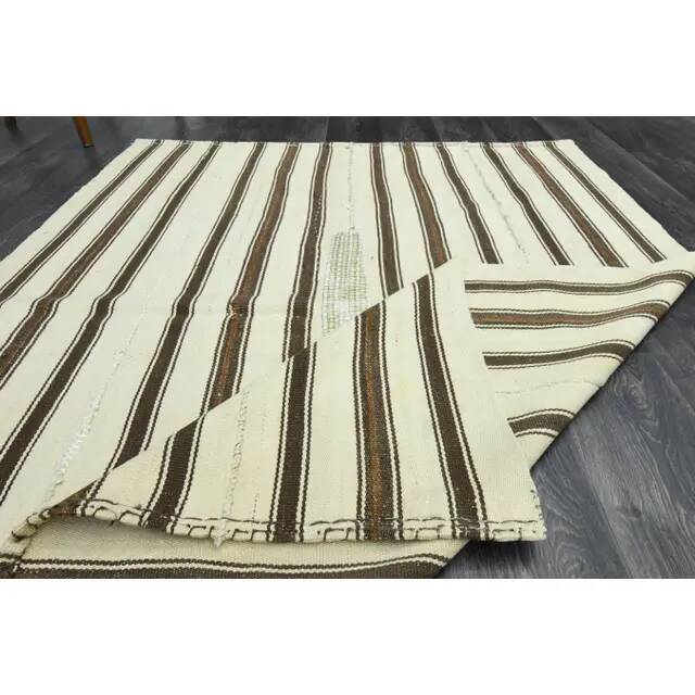 1970s Vintage Turkish Oushak Handmade Wool Cotton Beige Area Rug 150x194