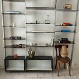 Michel Ducaroy style bookcase, in smoked glass and steel