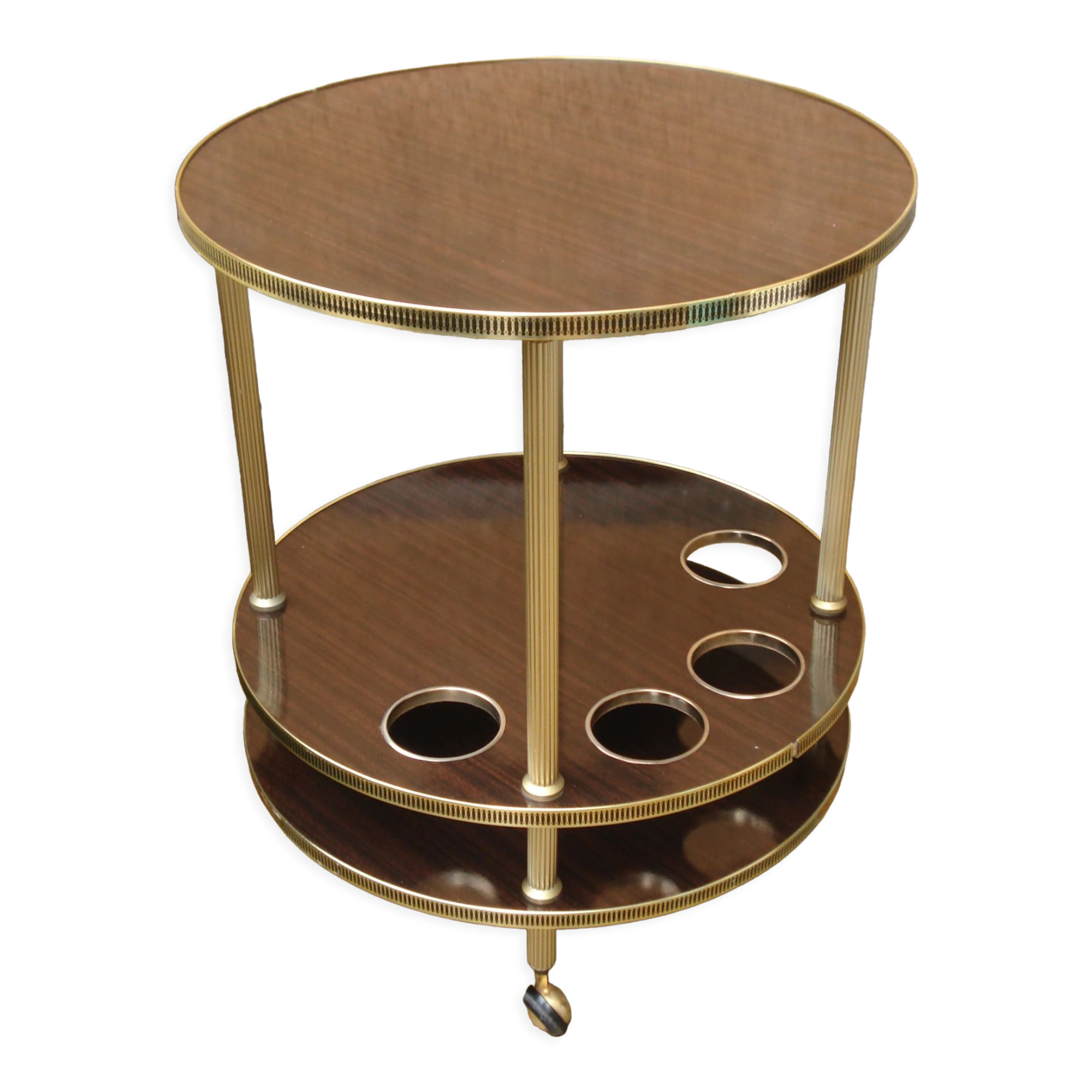 Round "bar" service in gilded metal on wheels and formica trays