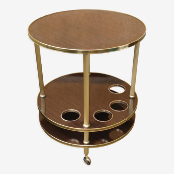 Round "bar" service in gilded metal on wheels and formica trays