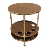 Desserte "bar" ronde en métal doré sur roulettes et plateaux en formica