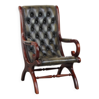 Green Cowhide Leather English Chesterfield Armchair