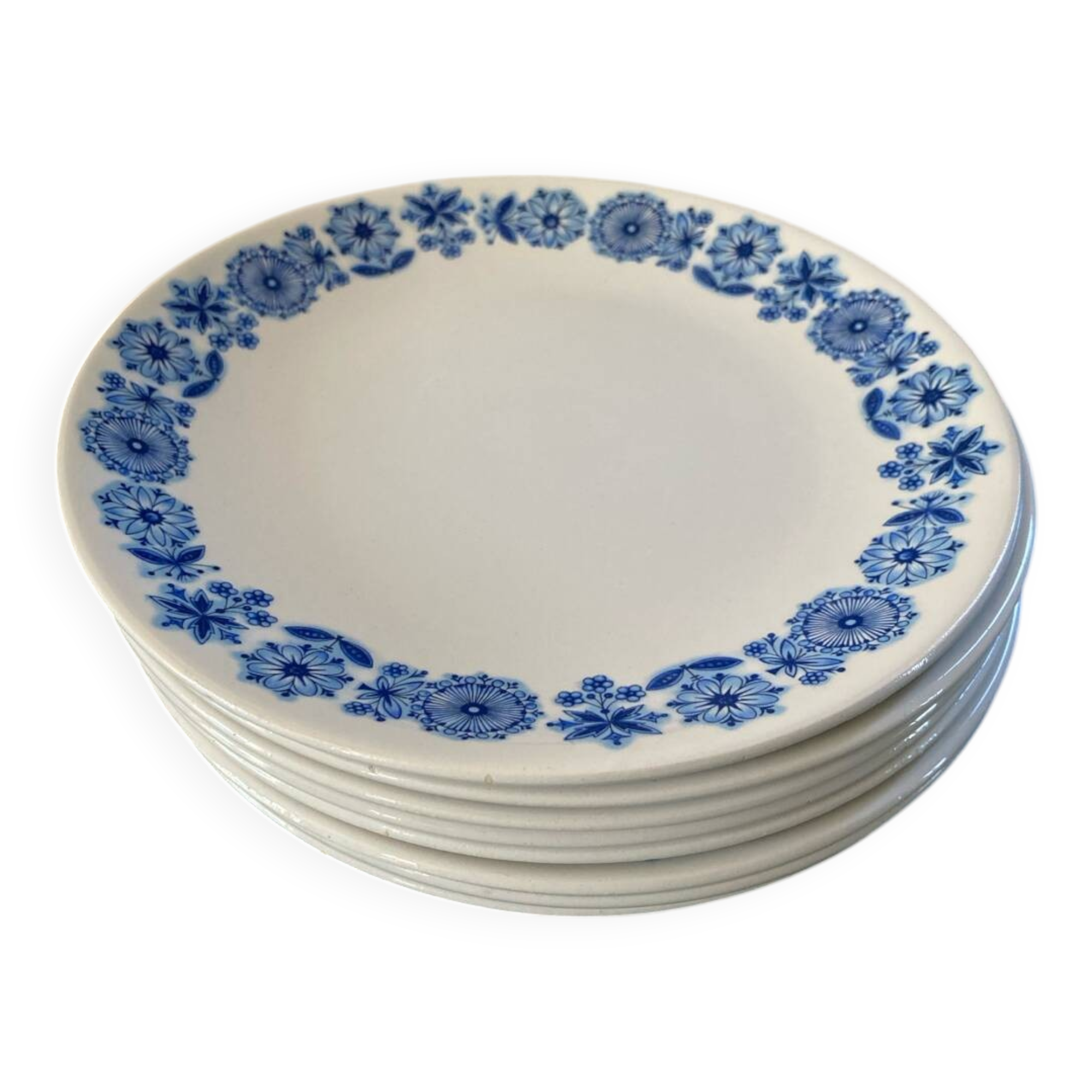 Assiettes à dessert en faïence de Luneville Blue Flowers