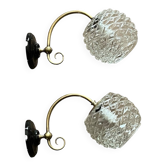 Paire d'appliques murales anciennes col de cygne globes en verre