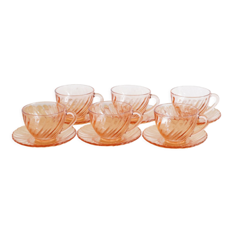 Service of 6 cups and saucers rosaline arcoroc