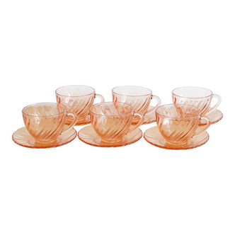 Service de 6 tasses et soucoupes rosaline arcoroc