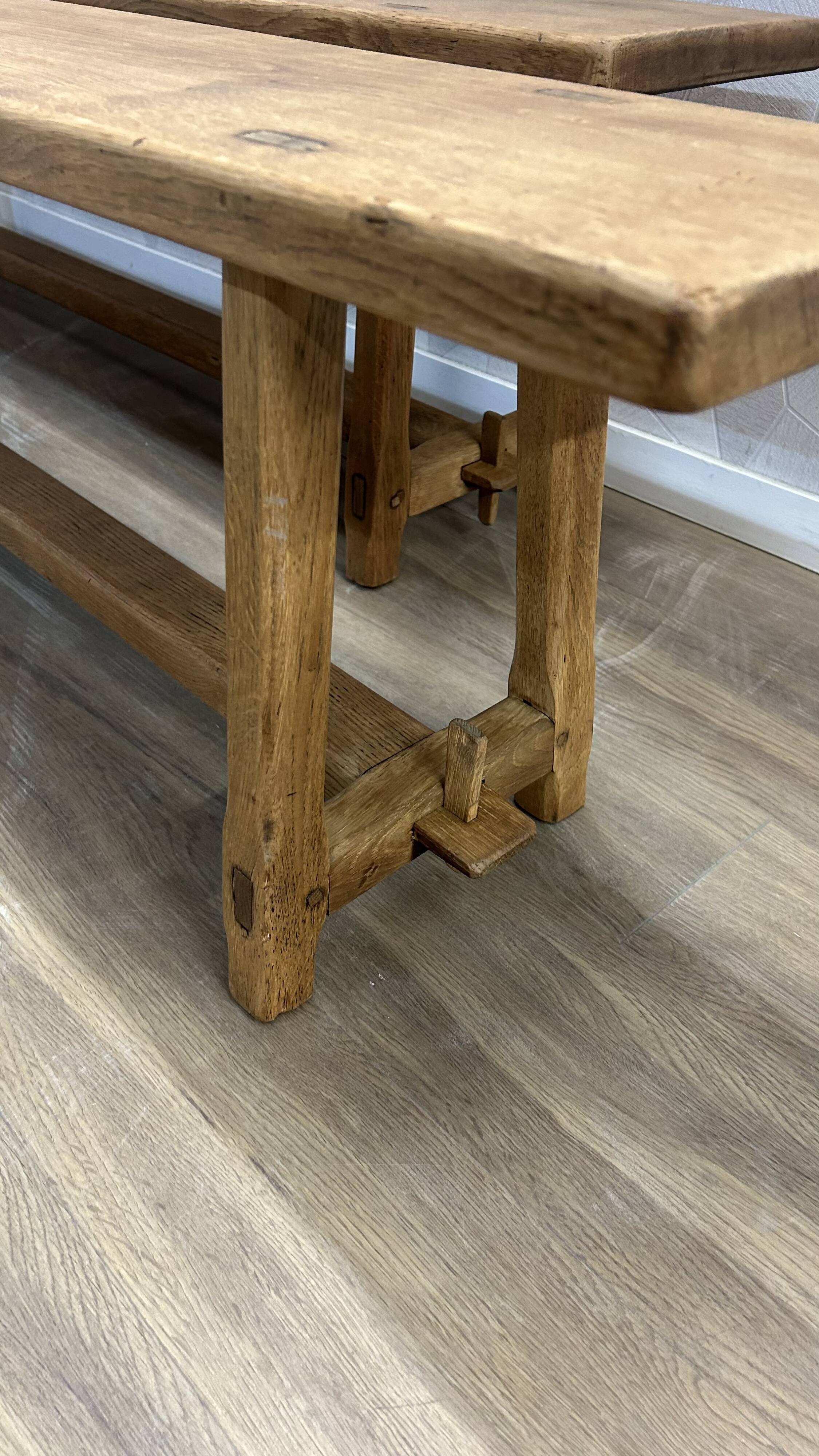 Pair of solid stripped oak farmhouse benches