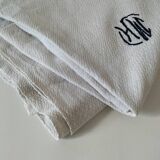 Nappe et 5 serviettes basques vintage en coton à chevrons bleu et jaune