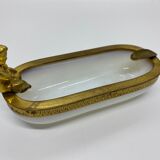 Ashtray in white milky opaline and gilded brass