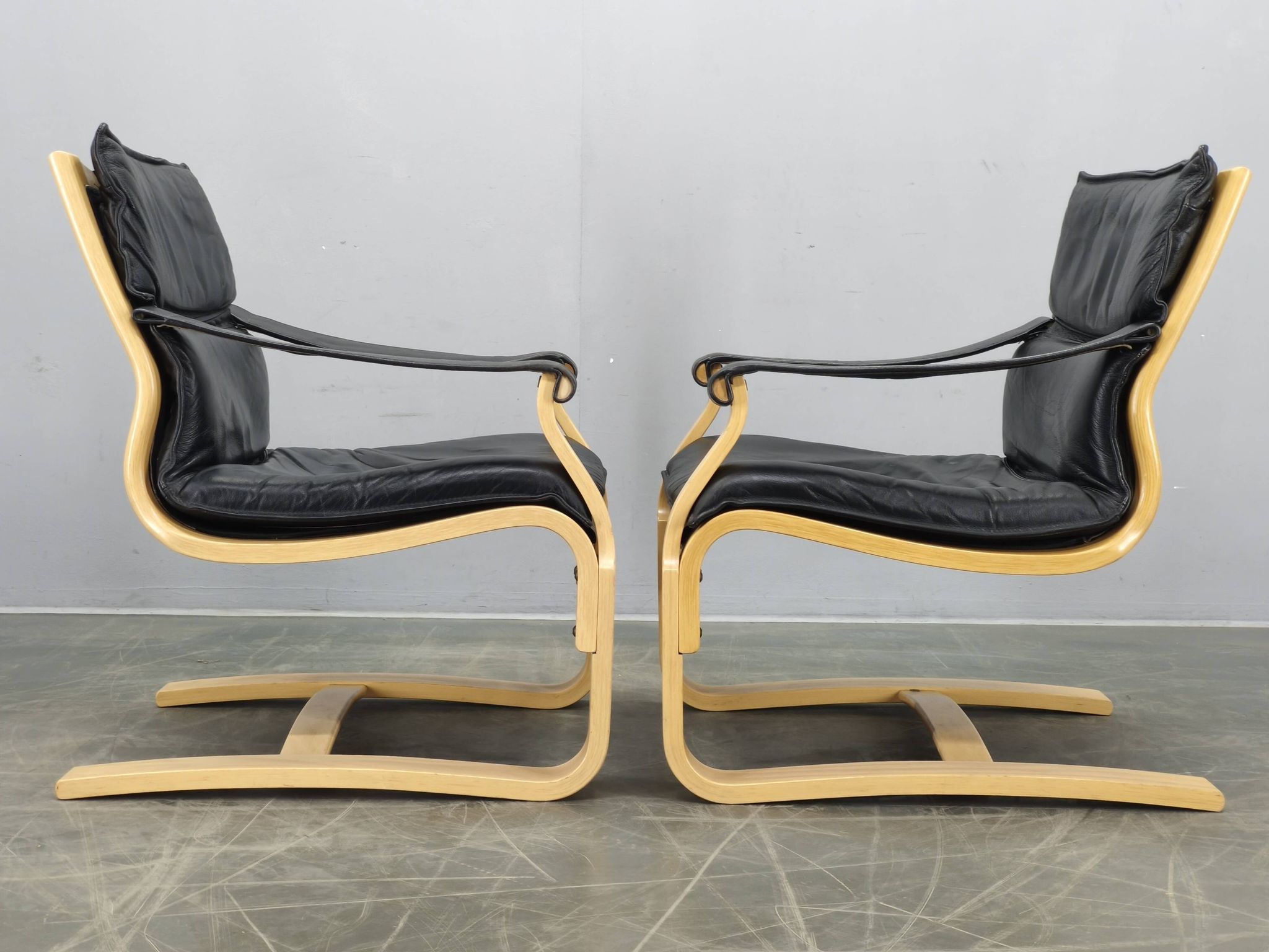 Pair of Leather Lounge Chairs by Åke Fribytter for Nelo Kroken 1960s