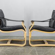 Pair of Leather Lounge Chairs by Åke Fribytter for Nelo Kroken 1960s