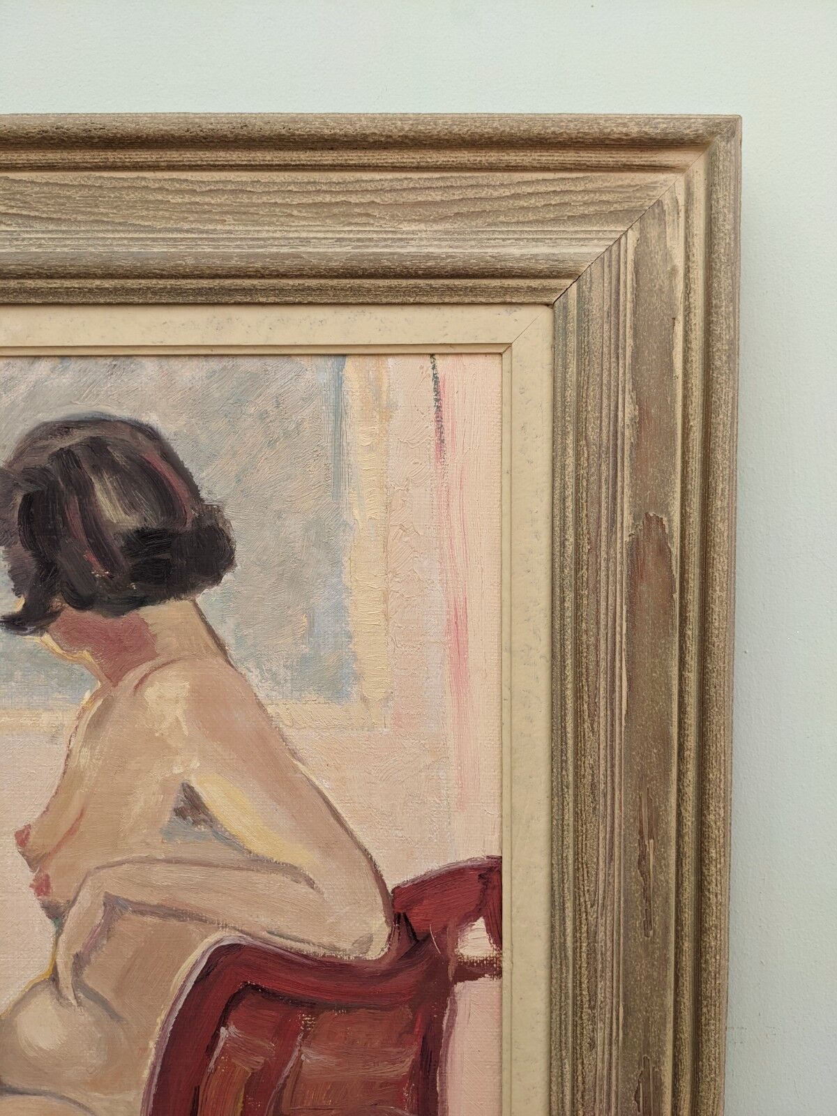 1949 Mid-Century Modern "Gaze Away" Swedish Nude Portrait Oil Painting, Framed