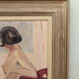 1949 Mid-Century Modern "Gaze Away" Swedish Nude Portrait Oil Painting, Framed
