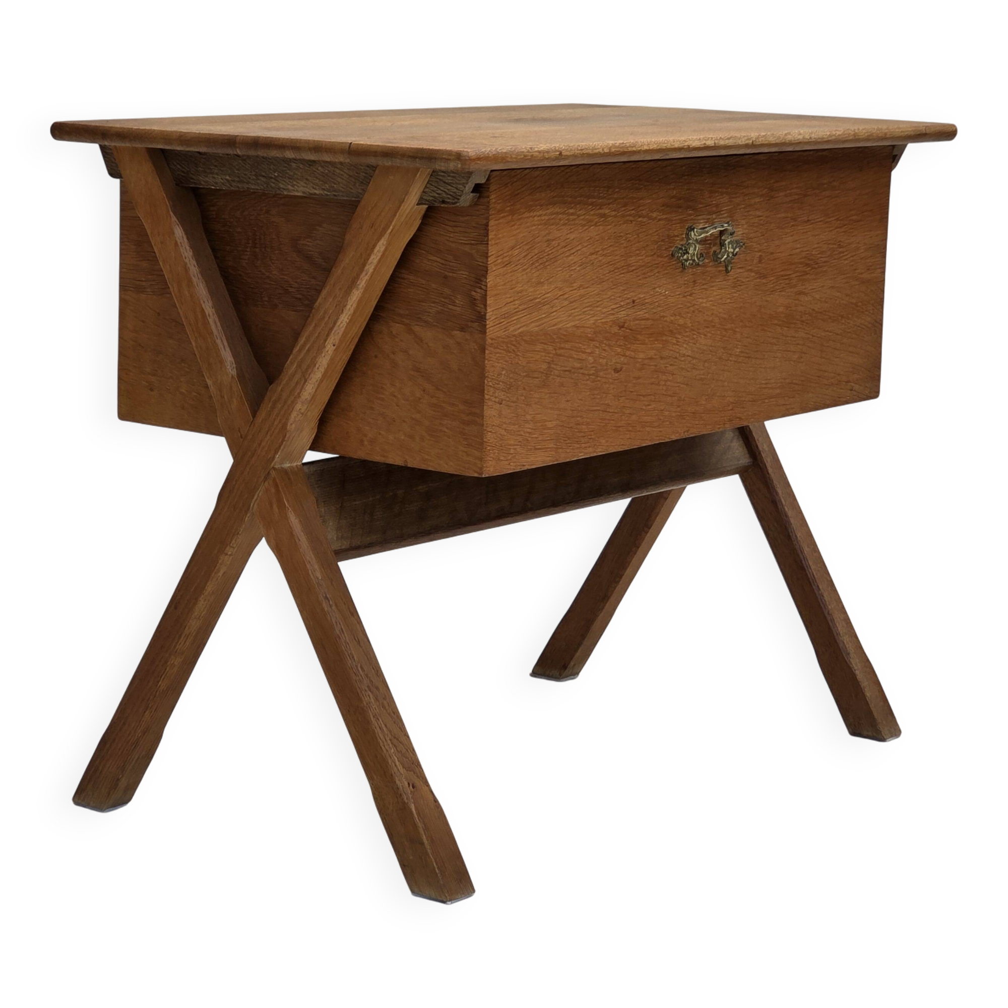 1970s, Scandinavian side table with drawer, solid oak wood, teak wood.