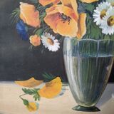 Antique still life painting, bohemian country decor, floral bouquet