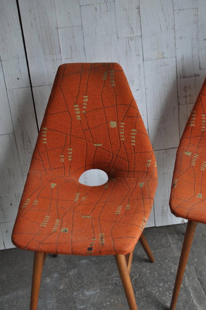 Pair of multicoloured fabric and wood Erika chairs — Judit Burián for SZKIV, 1959