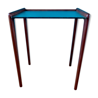 Minimalist tablet with teak structure and glass tray. Denmark 1955