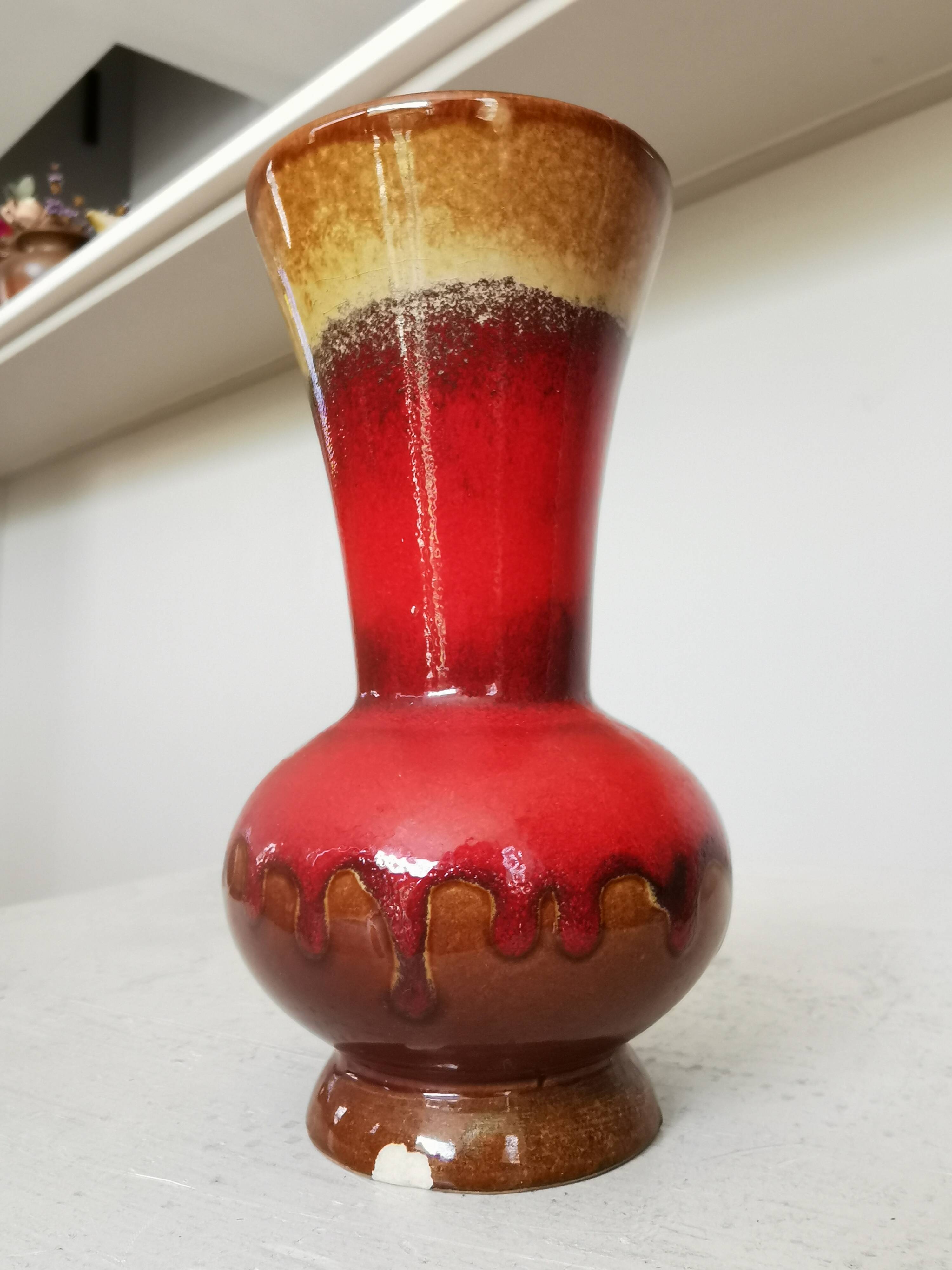 Vintage KIL Ceramic Vase: Red & Brown Lava Glaze, 1970s Yugoslavia
