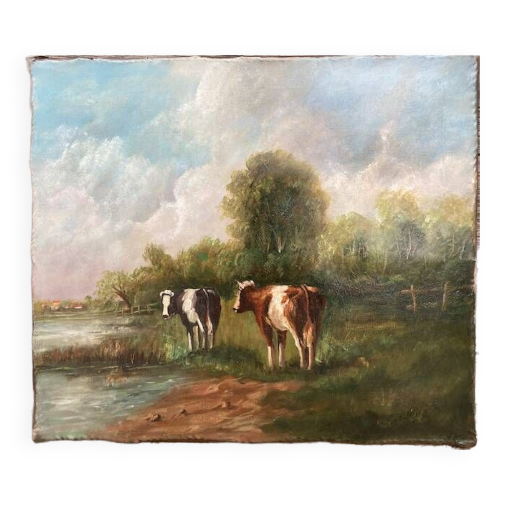 Tableau ancien - Deux vaches