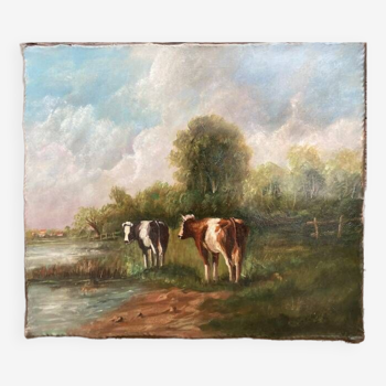 Old painting - Two cows