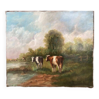 Old painting - Two cows