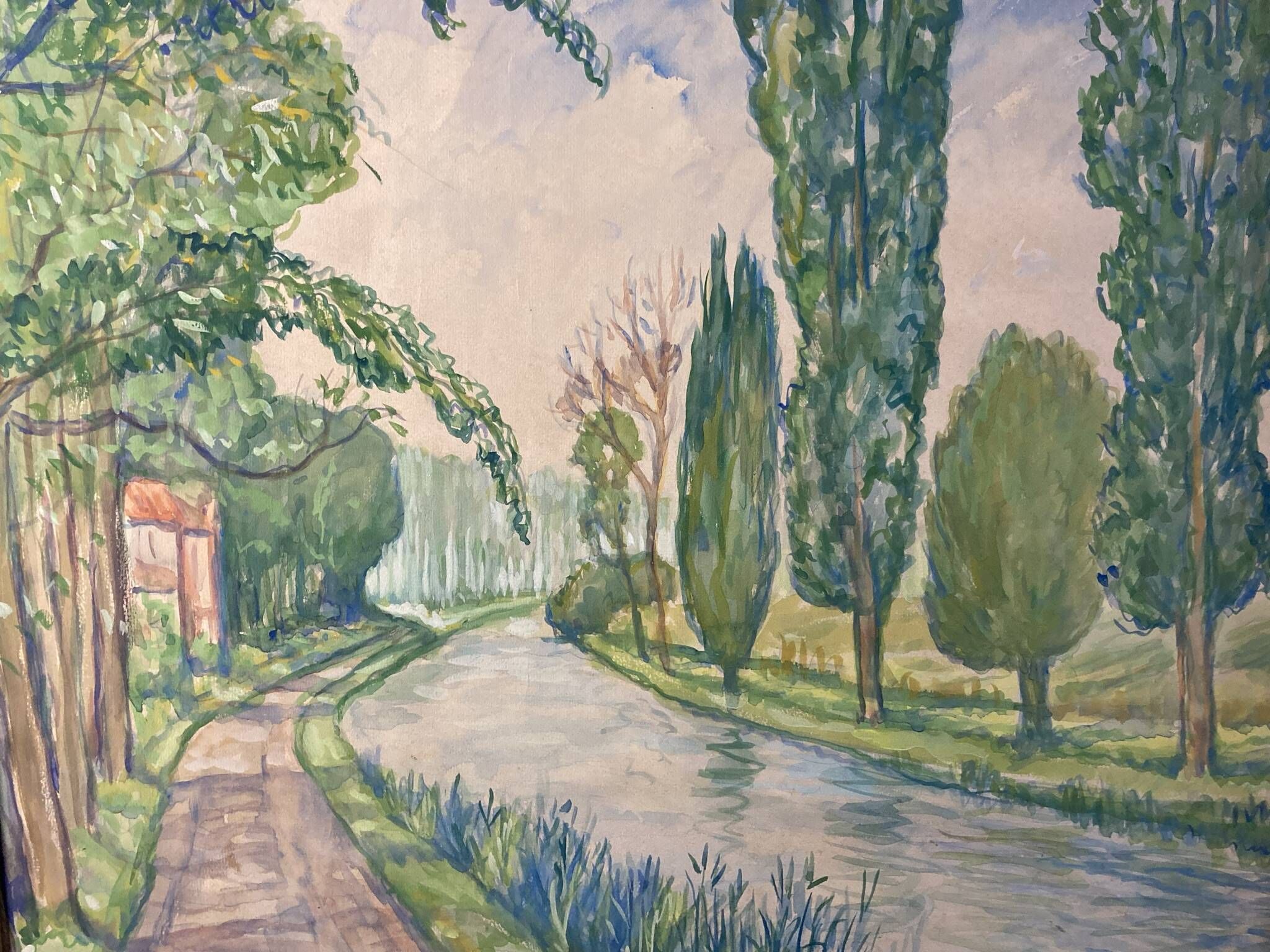 Pollet (a), aquarelle “canal au printemps” signée xxème