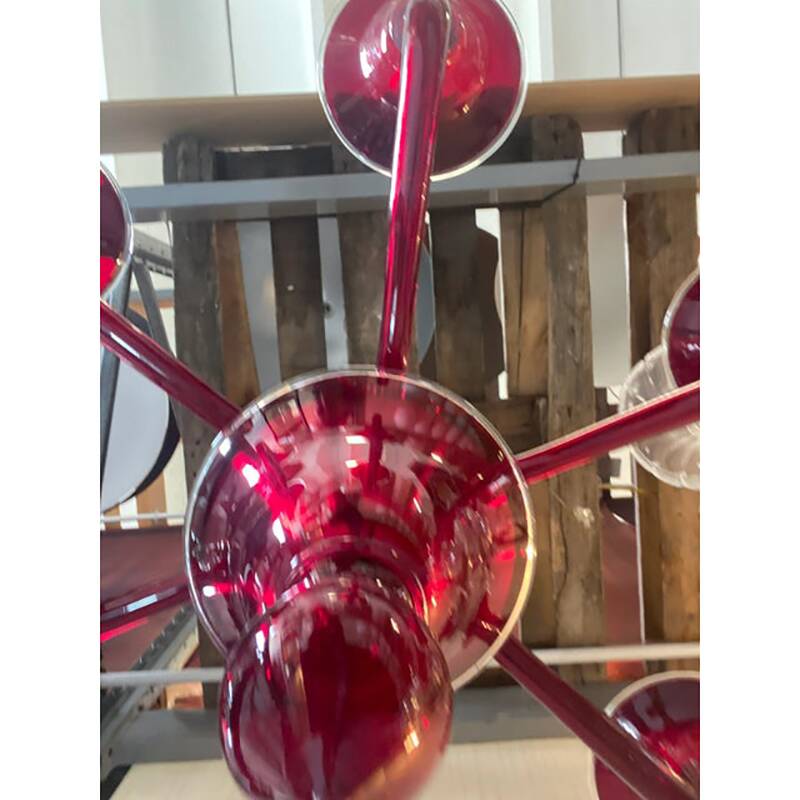 1990s Contemporary Translucent Red Murano Glass Chandelier
