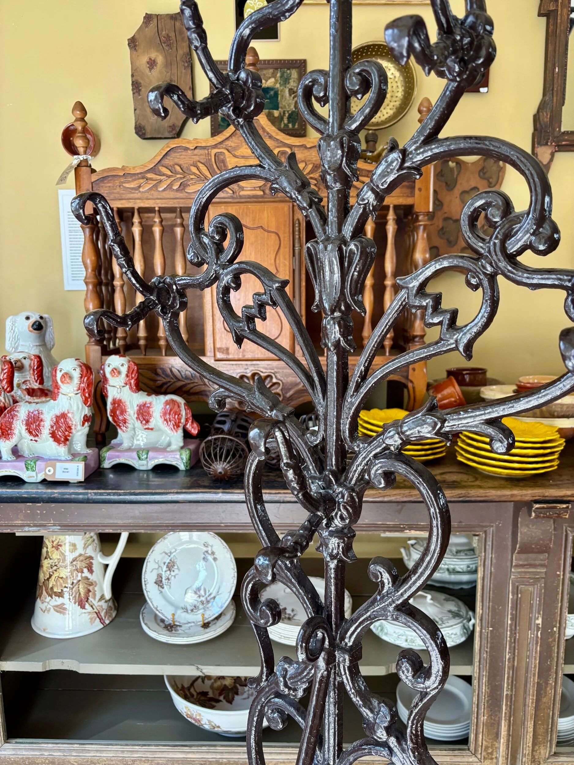 Coat rack with 6 hooks and cast iron brown umbrella stand.