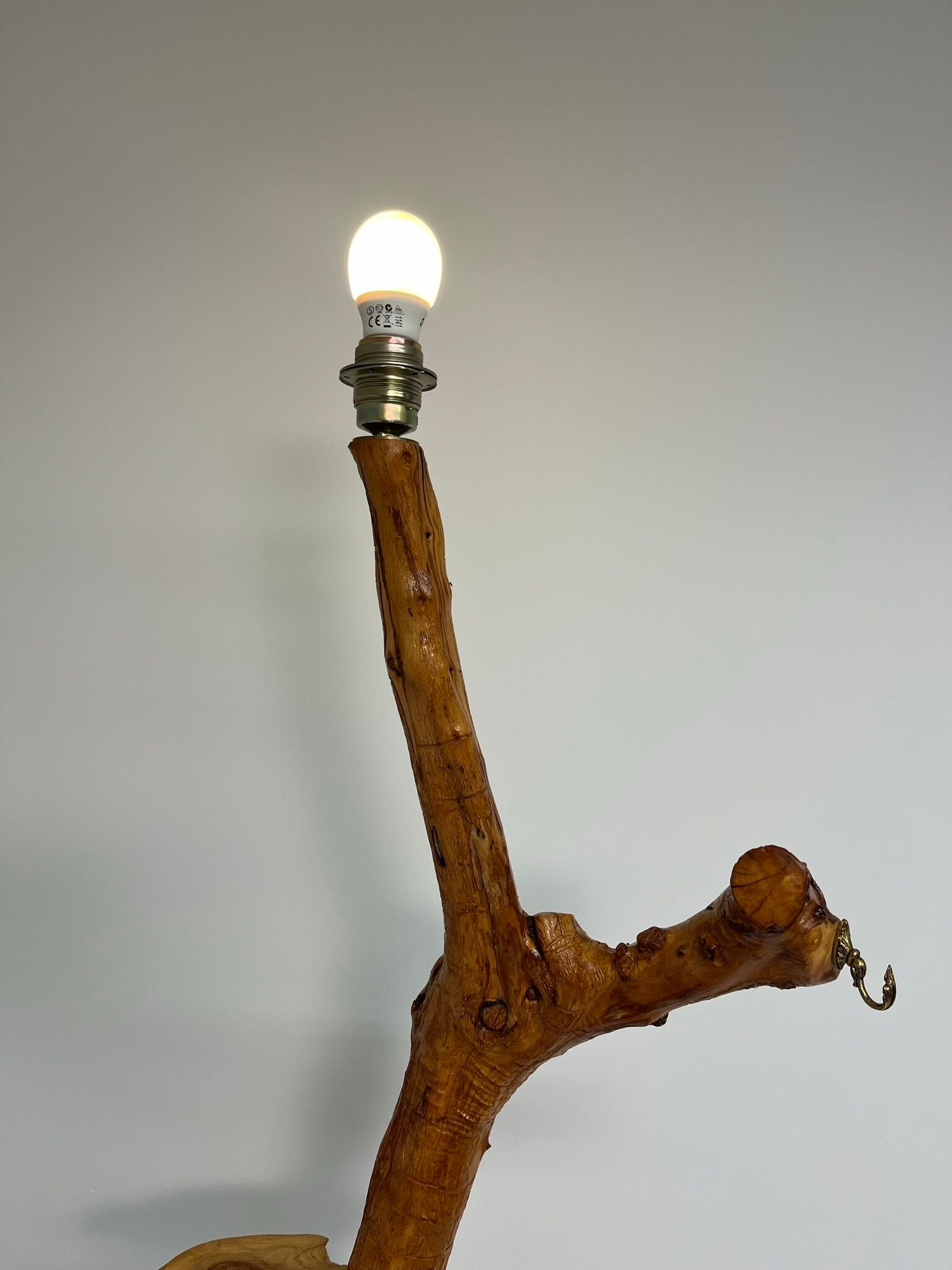 Vintage brutalist style wooden floor lamp