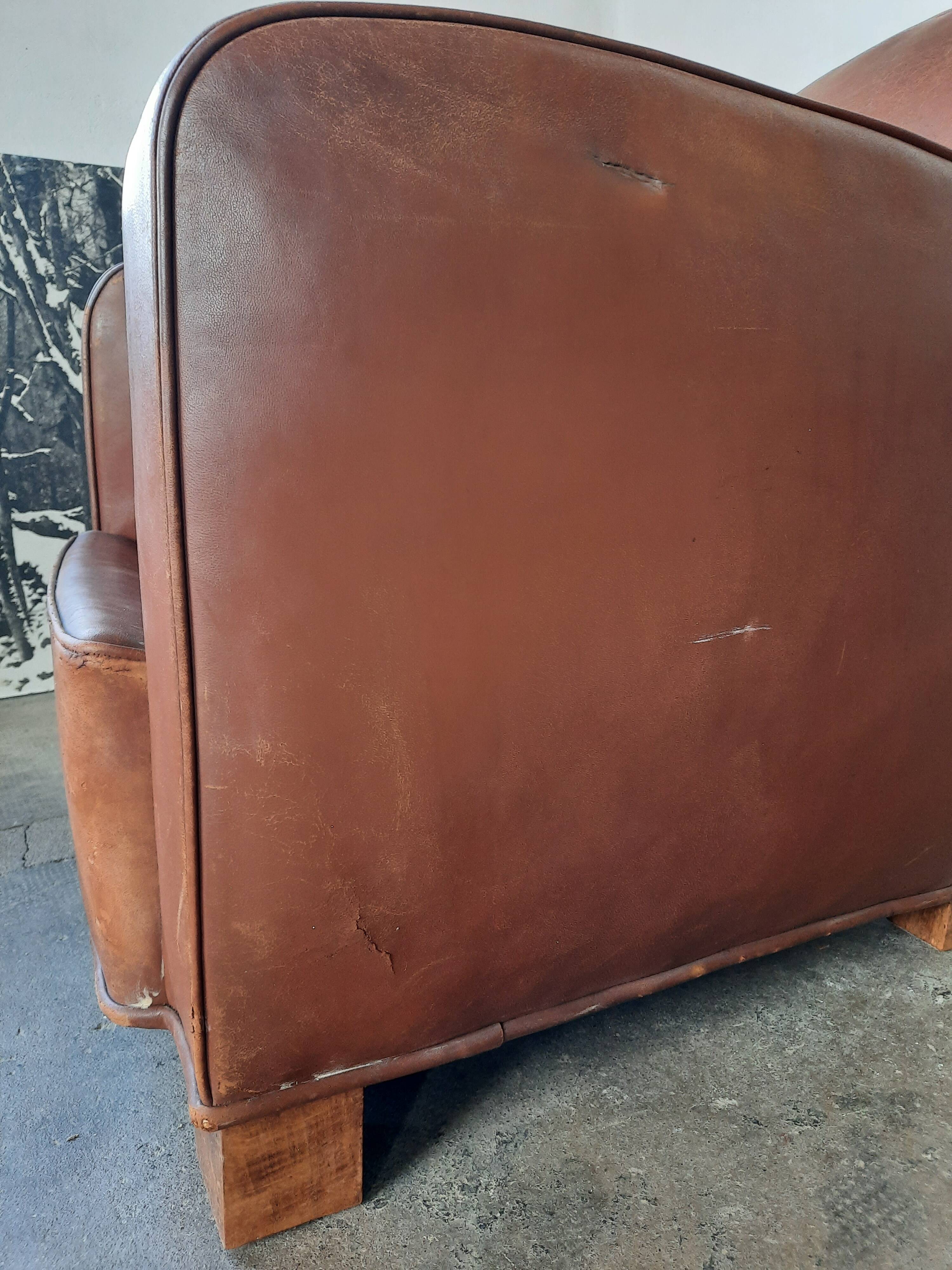 Leather club armchair, art deco