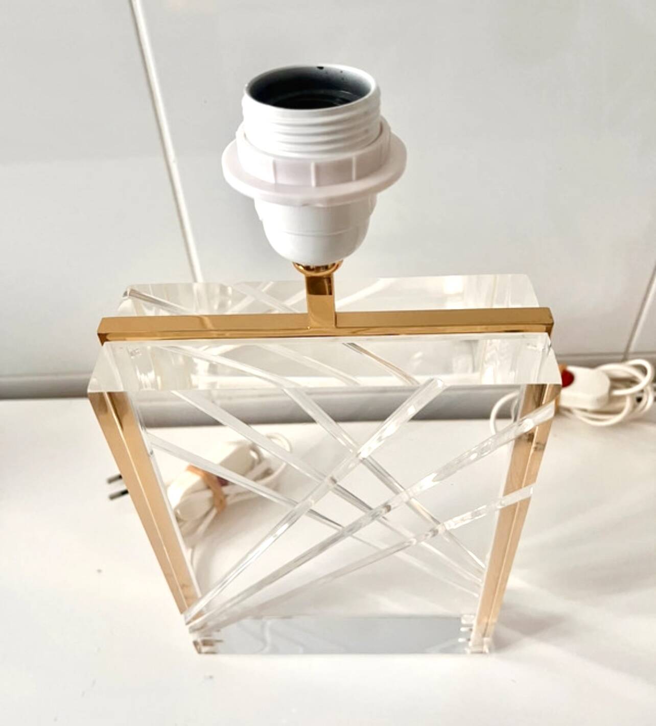 Pair of Lucite and gilt table lamps, Italy 1970