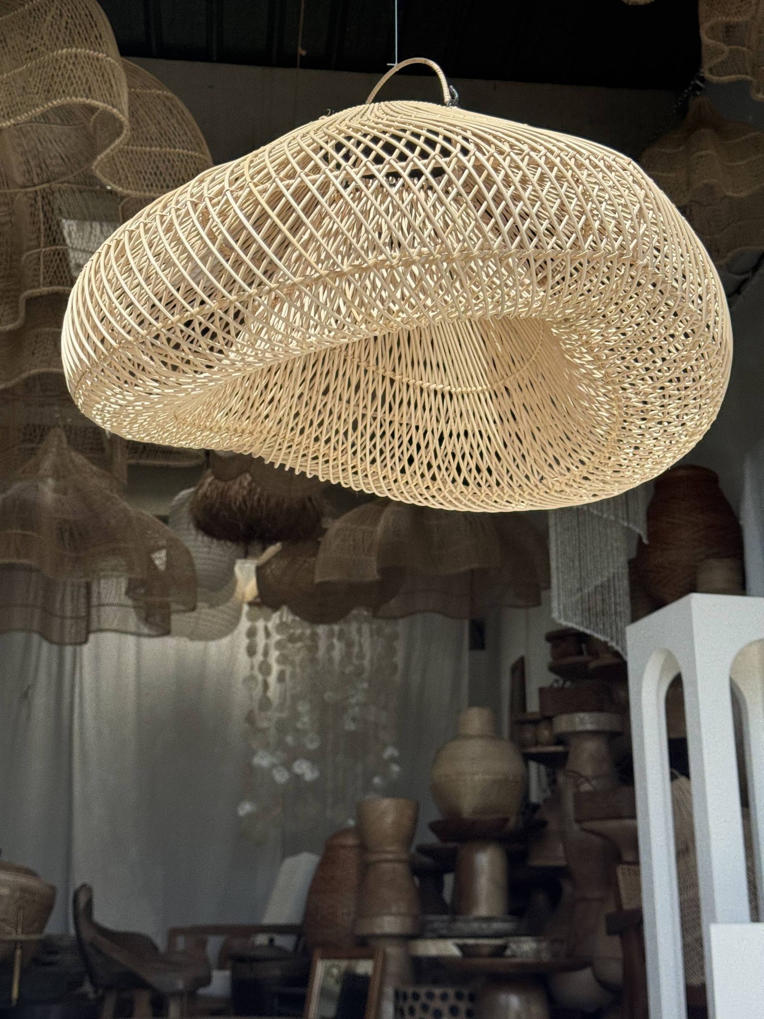 Suspension or rattan lampshade in the shape of a cloud or flattened bubble D60 H35