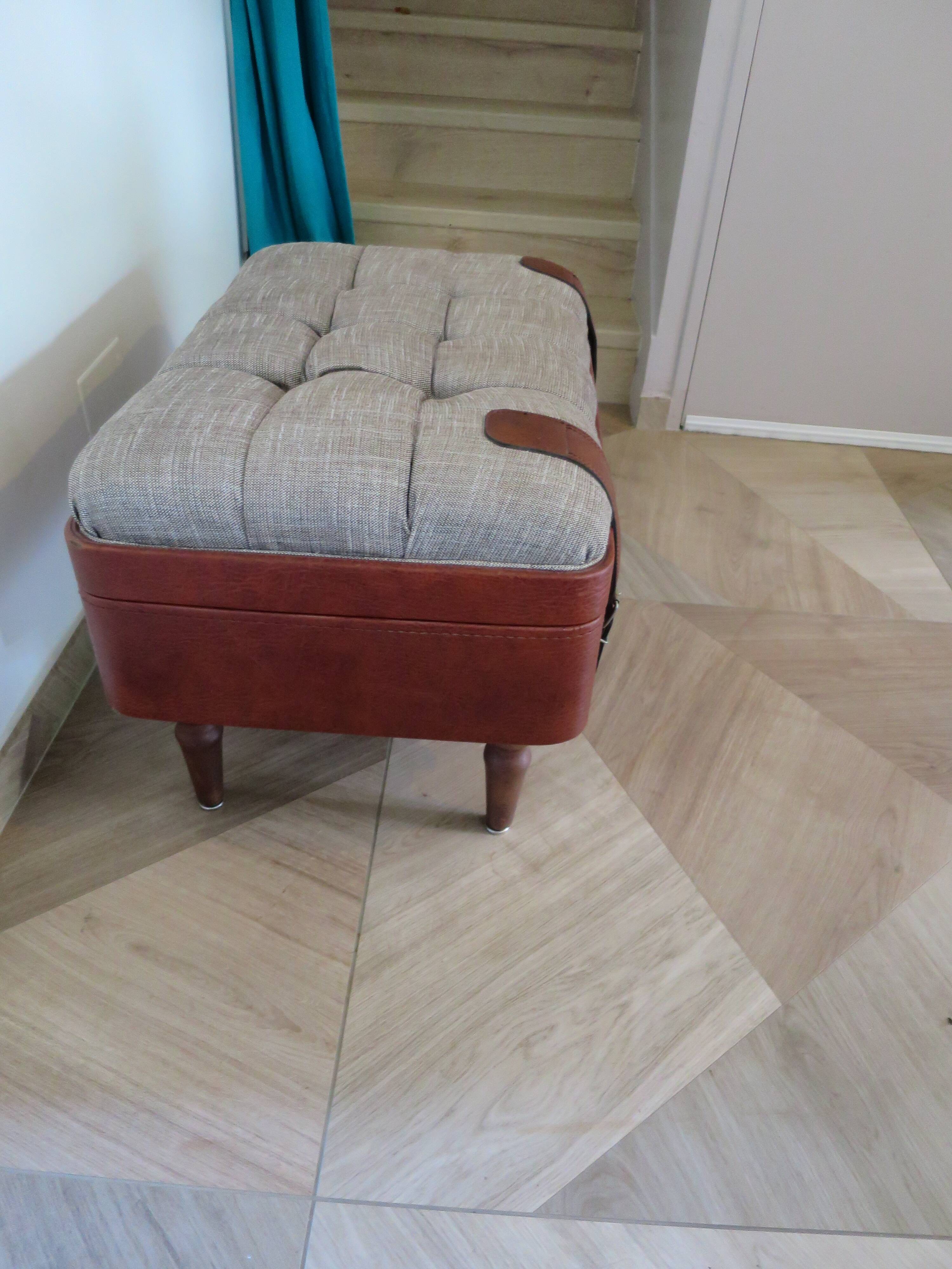 Unique-small vintage bench-ottoman-stool-colonial style - suitcase