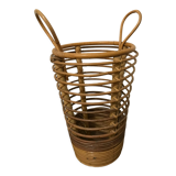 Umbrella holder with 2 handles in curved rattan and wood, circa 1960