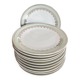 French porcelain dessert plates, green and gold.