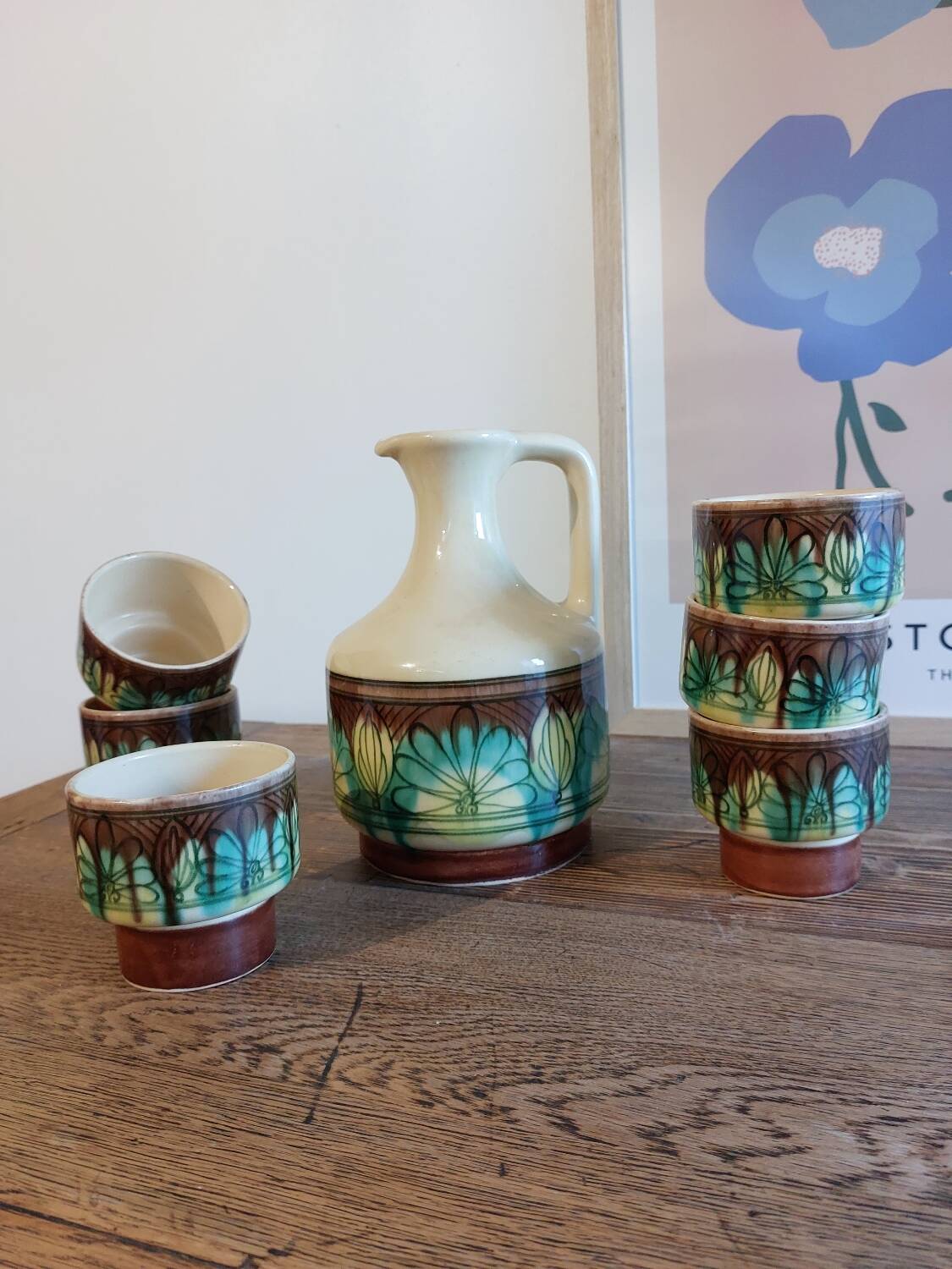 Pitcher service and 6 ceramic cups 1970