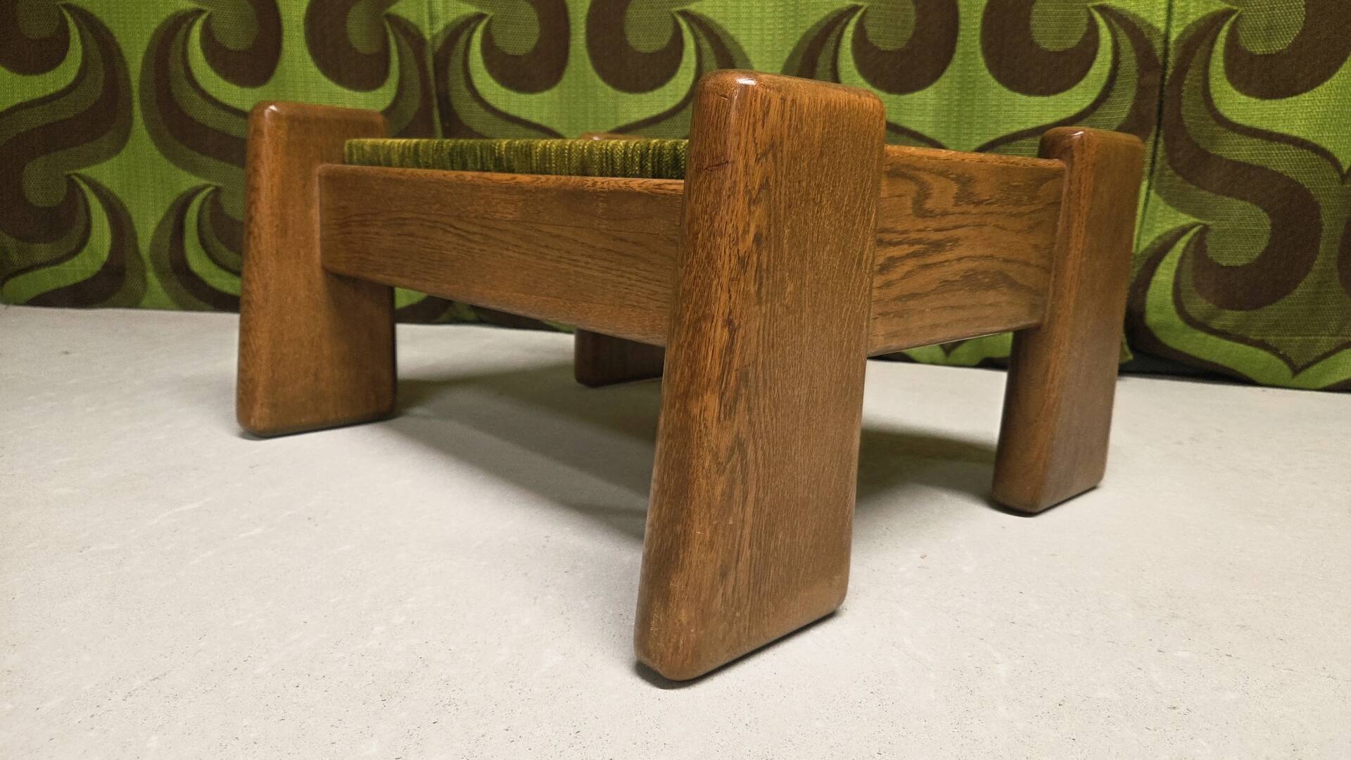 Brutalist oak footstool coffee table - 1970s