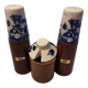 Vintage salt shaker, pepper shaker and mustard pot set in wood and ceramic