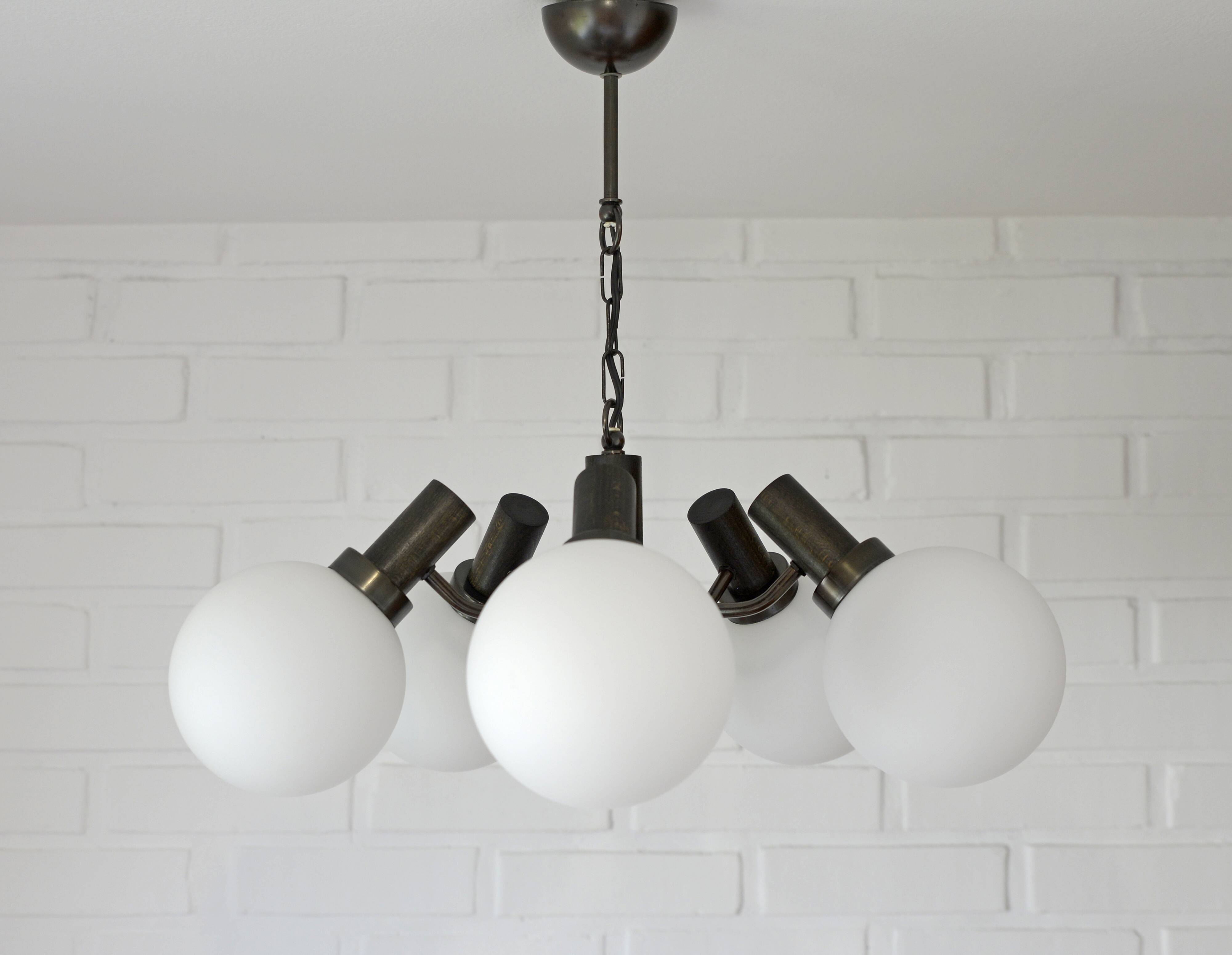 Vintage Wooden Rustic Sputnik / Copper Hanging Lamp /  Chandelier 1970's