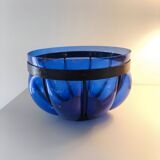 Superb vintage blown glass bowl in cobalt blue with its iron frame.