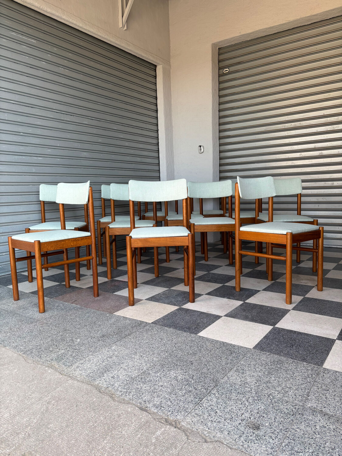 Set of 10 Baumann chairs in aqua green