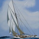 Stencil gouache by leon haffner representing a regatta boat