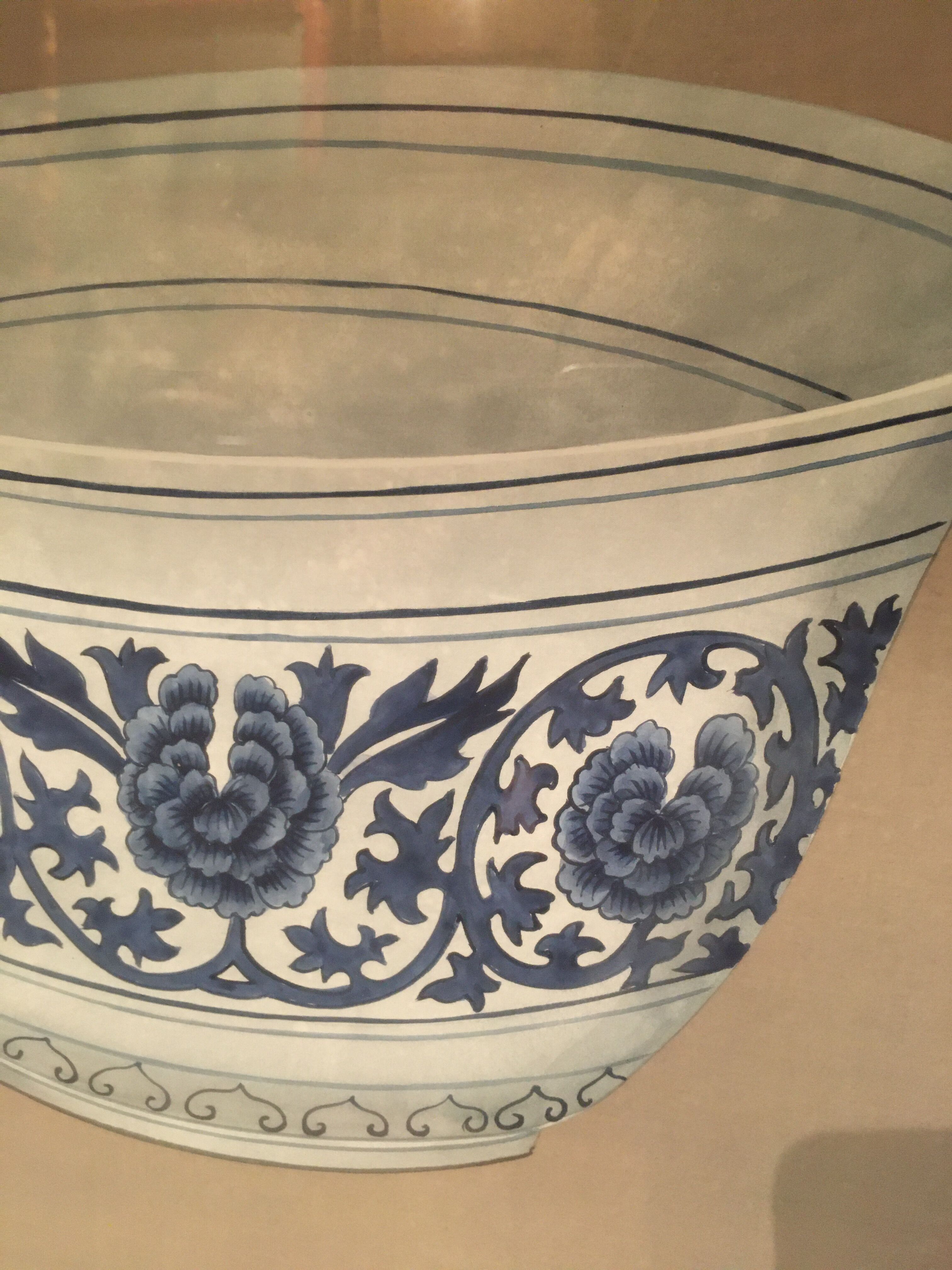Ming blue and white pottery, hand-painted.
