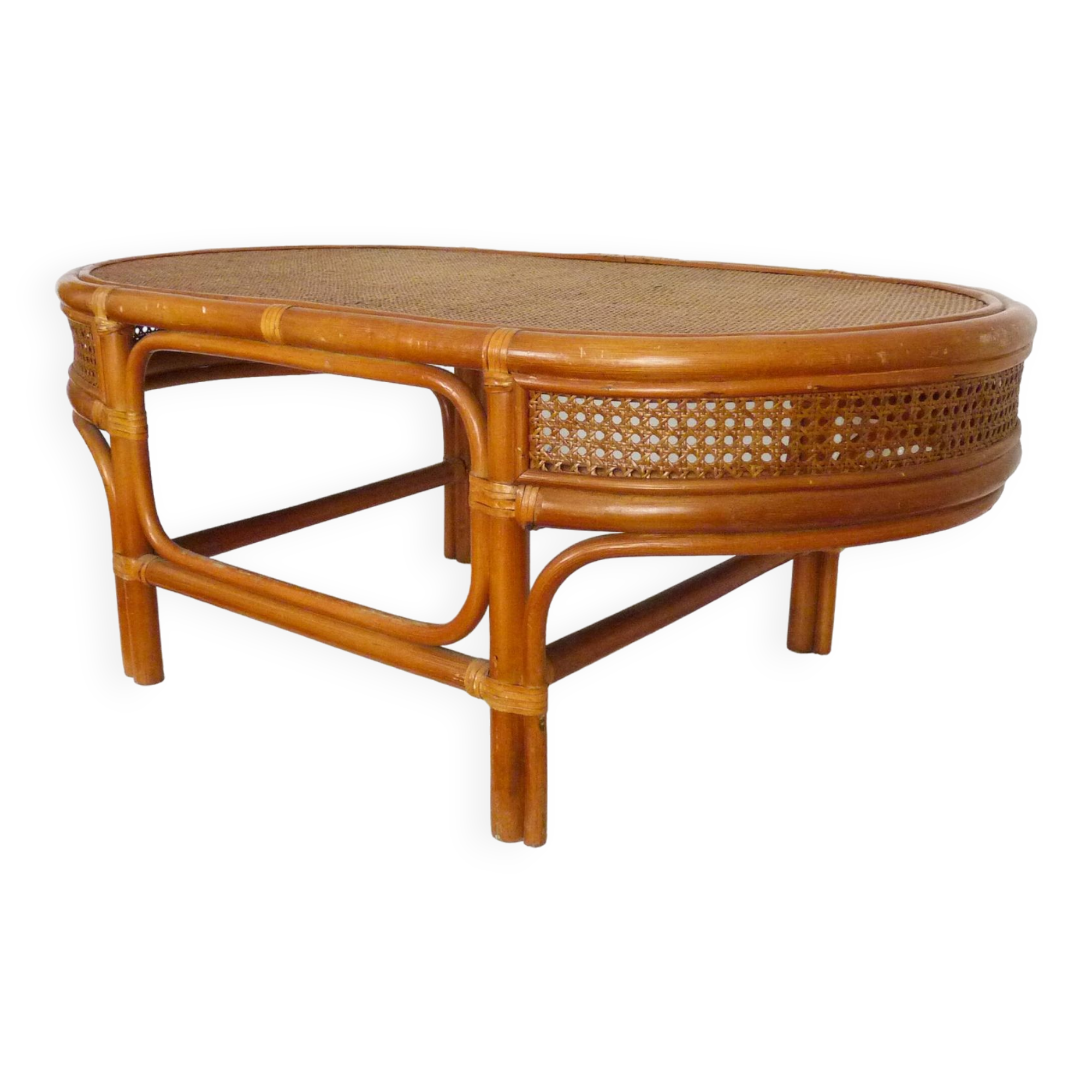 Vintage rattan and wicker coffee table, rattan end table, rattan coffee table.