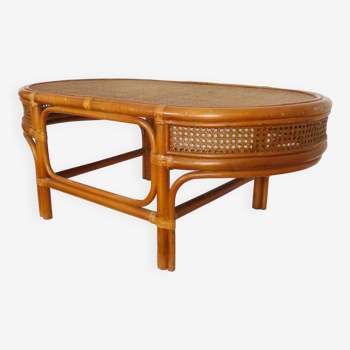 Vintage rattan and wicker coffee table, rattan end table, rattan coffee table.