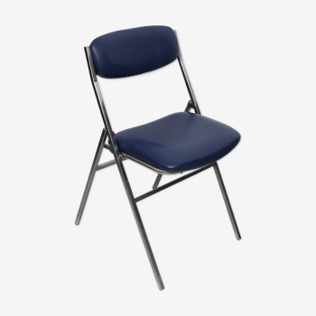 Chaise pliable skaï bleu pieds chromés