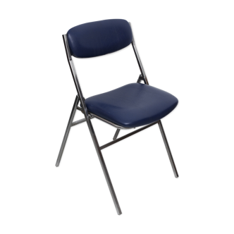 Chaise pliable skaï bleu pieds chromés