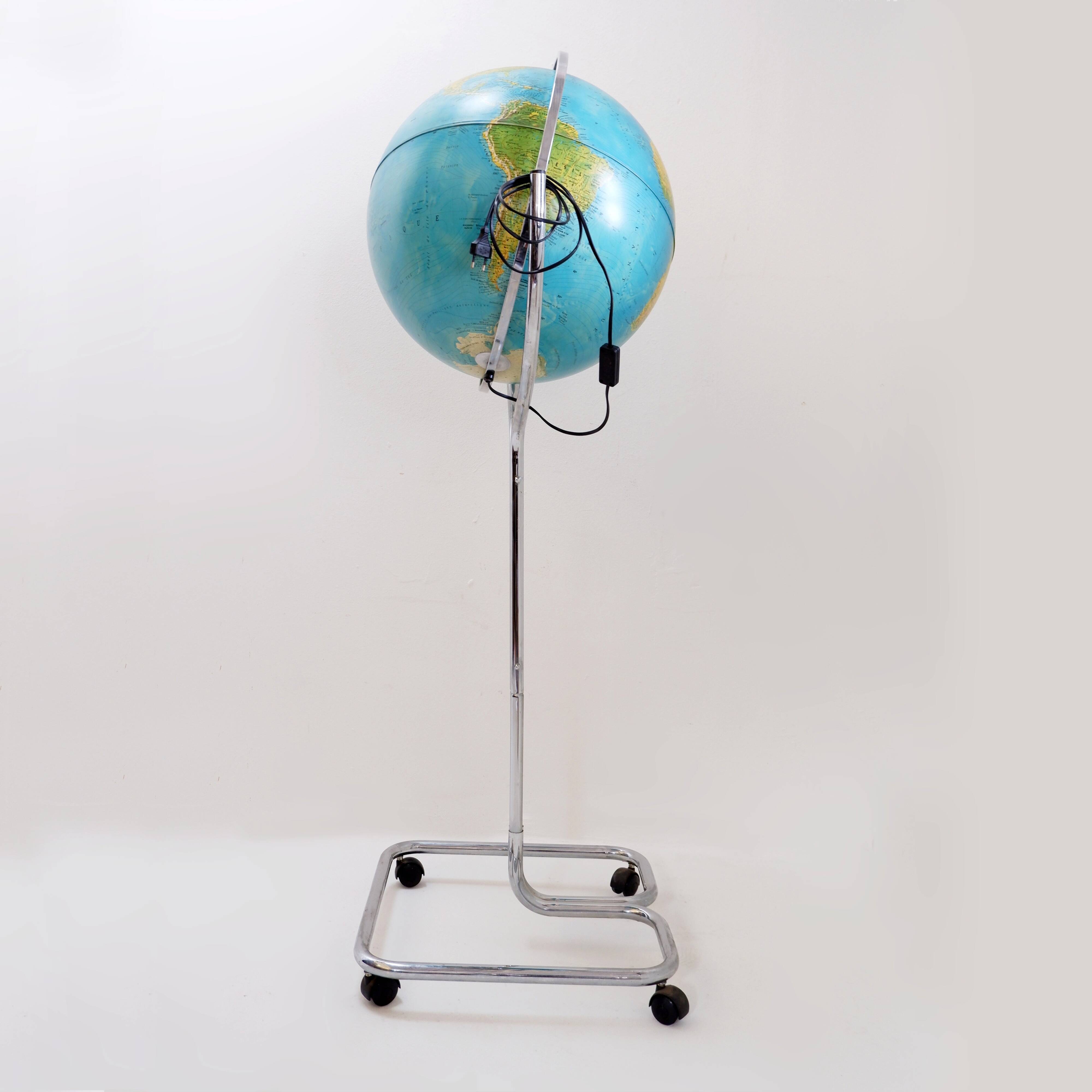 Illuminated geoscope globe on a chrome stand, Italy circa 1980